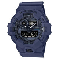 【CASIO 卡西歐】G-SHOCK 絕對強悍城市百搭迷彩運動雙顯錶-藍(GA-700CA-2A)