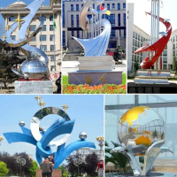 Stainless steel campus sculpture outdoor square school landscape decoration globe books abstract white steel furnishings