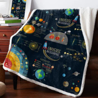 Space Rocket Moon Planet Winter Warm Cashmere Blanket for Bed Wool Throw Blankets for Office Bedspread