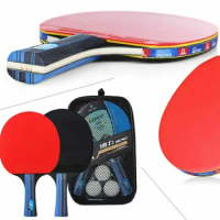 Training Table Tennis Racket Set Student Ping Pong Paddle 2 Ping Pong Paddles and 3 PingPong Balls Storage Bag Short Long Handle