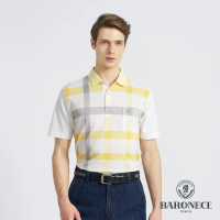 BARONECE 百諾禮士 男款 冰涼彈性格紋印花短袖POLO衫-黃色(1198205-53)