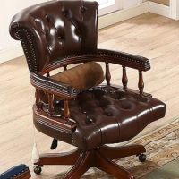 American-Style Solid Wood Computer Lifting Long-Sitting Leather Boss Office Chair Desk European-Style Swivel Chair