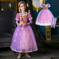 【橘魔法】粉紫炫彩亮片花朵公主蓬蓬紗裙+袖套 (萬聖節服裝 大童 女童 角色扮演 攝影)