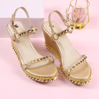 Sepatu Wanita Wedges Manaia Cataclou Sandal Wedges Wanita Heels 9cm Gold