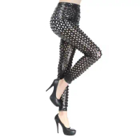 Women Slim Fit Pants Shiny Metallic Women's Skinny Pants with Elastic Waist for Stage Performance Disco Party Costume Clubwear