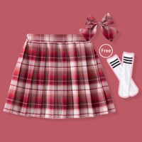 Girl Pleated Skirt with Socks Teenagers Japanese Style Kids JK Skirts Baby Girl Clothes High Waist Plaid Tennis Skirts㏇0229