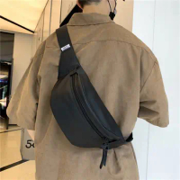 Fashion Pu Leather Men Chest Pack Shoulder Bag Messenger Sling Bag Small Leisure Bag Crossbody Simple Black Waist Pack backpack