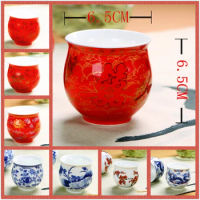 6pcs Chinese characteristics Red wedding tea set Red Double Happiness Wedding cup Double insulated cup Scald proof tea cup