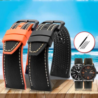 20 22mm Nylon Rubber Strap For Mido Orange Helmsman M038M021 Viton Diving Bracelet Tissot Citizen Waterproof Silicone Watchband