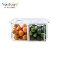YOUFONE 廚房冰箱透明蔬果可分隔式收納瀝水保鮮盒(附蓋)23.3X14.7X12.2