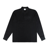 【BURBERRY 巴寶莉】BURBERRY刺繡方框LOGO純棉長袖POLO衫(男款/黑)