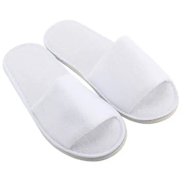 Hotel Disposable slippers 5 Pairs Spa Hotel Guest Slipper Open Toe Towelling Disposable Terry Style Breathable Soft White Shoes
