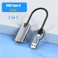 2 In 1 USB2.0 Type C To HDMI Video Capture Cards Adaptor Conventer HD 4K Display Surveillance Camera Record Live Video Grabber