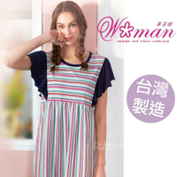 【現貨】兔子媽媽 華蒂娜睡衣 台灣製 彩色條紋居家服/裙裝.洋裝睡衣 75035
