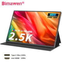 Bimawen 16 inch 2.5K 144Hz Portable Monitor 100%Adobe RGB 2560*1600 Gaming Display Screen For Laptop Mac Phone Xbox PS4/5 Switch