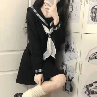 Authentic Japanese JK Uniform Original Basic Black Three-Book Sailor Suit Female Student Korean Vers