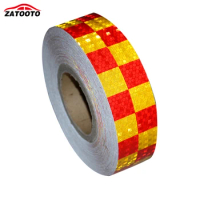 2"*164' Red Yellow Grid Reflective Safety Warning Conspicuity Tape Film Sticker Adhesive Truck Warning Sticker