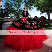 Mexican Charro Vestidos De 15 Años Quinceanera Dress 2022 Girls Pageant Gowns Organza Prom Dress