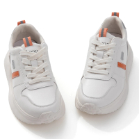 【DIANA】6 cm質感牛皮撞色幾何厚底增高輕量運動休閒鞋(橘x白)