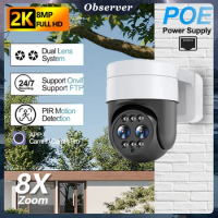8MP POE Camera 2K FHD Binocular Wifi Survalance Cam 8x Zoom Auto Tracking CCTV Outdoor Dual Lens IP Cam Support Onvif FTP CamHi