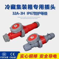 IP67冷藏柜電纜工業插頭插座連接器440V防水防凍32A 3h集裝箱專用