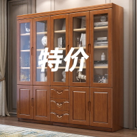 實木書柜書架落玻璃門地置物架客廳柜子靠墻現代簡約收納柜展示柜