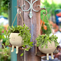 Hanging Flower Pots Swing Face Planter Hanging Plant Pot Flower Pot Pendant Flower Holder For Home Outdoor Garden Decoration