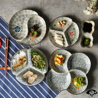 日式陶瓷三格盤家用兒童分格餐盤創意點心早餐盤分隔菜盤酒店ktv