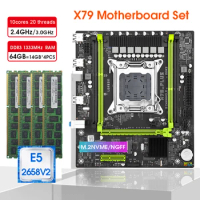 X79 Motherboard LGA 2011 KIT With Xeon E5 2658V2 CPU And 64GB（4*16GB)1333MHz DDR3 ECC RAM Gaming Placa Mae Motherboard X79 Asse