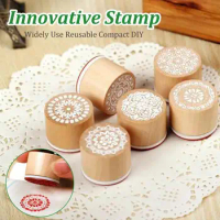 6Pcs Wood Stamp Exquisite Eco-friendly Round Stamp Compact DIY Floral Pattern Assorted Stamp for Kids