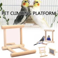 Bird Parrot Toy Supplies Wooden Cloud Ladder Climbing Jump Platform Ladder Pet Supplies With Mirror Stand Bird Rack