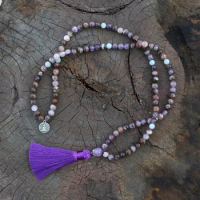 8mm Flower Amethyst ,Aquamarine JapaMala Necklace,Meditation Mala,Namaste Yoga Jewelry,Buddhist Mala Prayer Bead, 108 Mala Beads