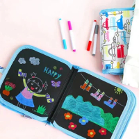 14 Pages Magic Blackboard Children Educational Toy Kids Coloring Books toys to Draw Erase Boards with 12 pcs Water Chalk Pens