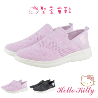 【HELLO KITTY】22.5-25cm 童鞋 飛織輕量減壓休閒健走鞋(紫&amp;黑色)