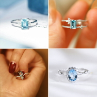 海藍寶戒指女輕奢小眾設計藍色托帕石指環微鑲ins冷淡風小指尾戒