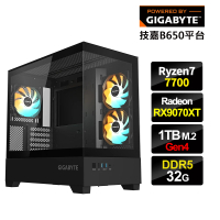 【技嘉平台】R7八核 Radeon RX 9070 XT{G3A2}電競電腦(R7-7700/B650/32G D5/1TB)