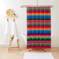 Sarape Saltillo Colores poncho stripes festive mexican fabric Shower Curtain Curtains