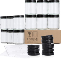 12 Pack 8 OZ Thick Glass Jars with Lids Clear Candle Jars with 12 Metal & 12 Plastic Lids - Empty Ro