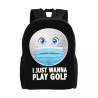 Customized I Just Wanna Play Golf Backpacks Women Men Basic Bookbag for School College Golfer Funny Golf Ball Bags