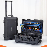 Outdoor Trolley Waterproof Multi-Pocket Toolbox Luggage with Wheels Aluminum Divider Tool Organizer Electric Drill Power Toolbox