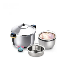 【瑞康屋Kuhn Rikon】瑞士金典壓力鍋5L+UCOM超萌粉彩豬計時器+煉雞精調理鍋+淺蒸盤(可煉雞精)