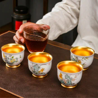 |gold lanolin jade porcelain Kung Fu tea cup set owner's personal special single cup high-grade tea lamp gift tea cup