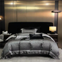 Grey Marble Bedding Set Egyptian Cotton Sateen Luxury 1000TC Frame Patchwork Duvet Cover Bed Sheet Pillow Shams Double Queen 4Pc