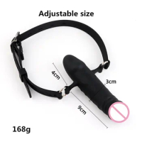Adjustable Double-Ended Silicone Hollow Dildo Mouth Gag Head Strapon Bdsm Bondage Penis Harness Lesbian Adult Game Sex Toy Dildo