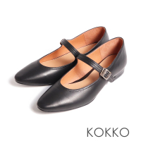 【KOKKO 集團】KOKKO甜美秀氣瑪莉珍棉羊皮舒弧低跟鞋(黑色)