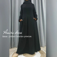 【NEW】 DRESS JETBLACK LENGAN ZIPPER GAMIS HITAM PEKAT / JETBLACK PREMIUM / GAMIS SYAR'I