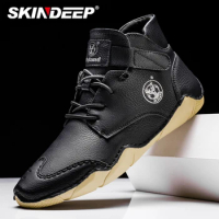 SKINDEEP Men's Chukka Boots Casual Leather Shoes Fashion Male Driving Shoes Vintage Hand Stitching Soft Work Office Shoes