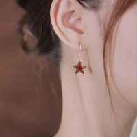 DURO's New 925 Sterling Silver Earrings Specially Designed For Women. Pure Natural Red Agate Gemstones Carved With Red Starfish