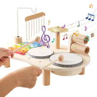 Drum Set For Kids Montessori Educational Toy Drum Kit With Xylophone Wooden Musical Table Top Play Set Music Wind Chime For Kids