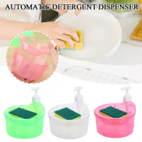 1 Set Detergent Automatic Dispenser Dish Soap Dispenser Press Box with Sponge Holder for Kitchen Bathroom Washing Accessories